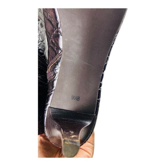 4089 TALBOTS Booties Womens 9.5B Dark Brown Croc Embossed Leather Ankle Chiccore - Picture 7 of 8